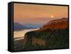 Moonrise over Columbia River Gorge-Steve Terrill-Framed Stretched Canvas