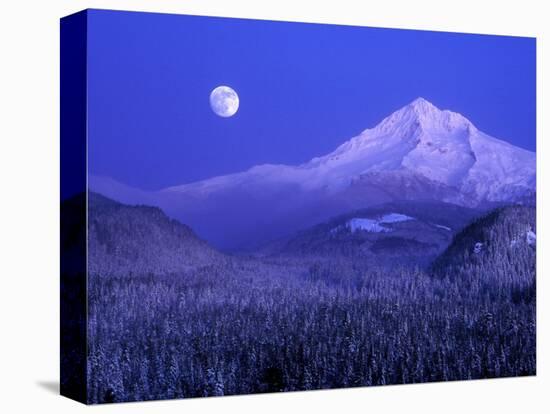 Moonrise over Mt. Hood, Oregon, USA-Janis Miglavs-Stretched Canvas