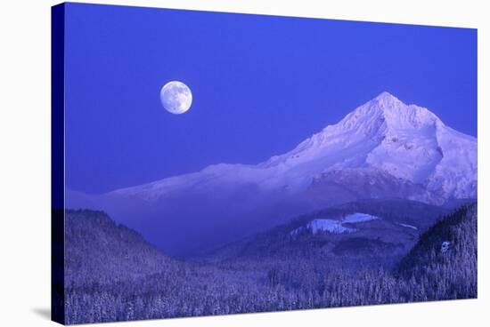 Moonrise over Mt. Hood, Oregon, USA-Janis Miglavs-Stretched Canvas