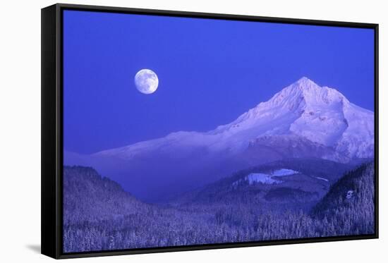 Moonrise over Mt. Hood, Oregon, USA-Janis Miglavs-Framed Stretched Canvas