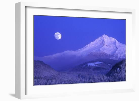 Moonrise over Mt. Hood, Oregon, USA-Janis Miglavs-Framed Photographic Print