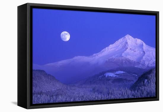 Moonrise over Mt. Hood, Oregon, USA-Janis Miglavs-Framed Stretched Canvas