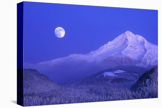 Moonrise over Mt. Hood, Oregon, USA-Janis Miglavs-Stretched Canvas