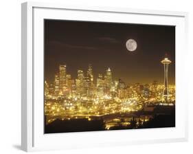 Moonrise over Nighttime Seattle, Washington, Usa-Janis Miglavs-Framed Photographic Print