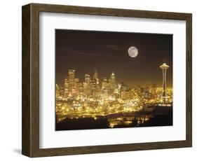 Moonrise over Nighttime Seattle, Washington, Usa-Janis Miglavs-Framed Photographic Print