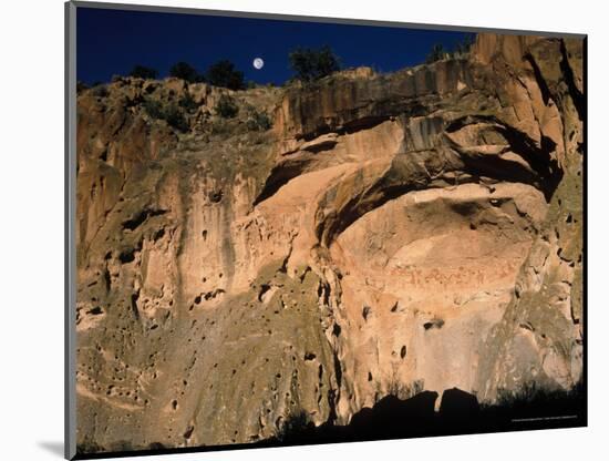 Moonrise over Painted Cave, Pueblo Rock Art, Bandelier National Monument, New Mexico, USA-Scott T. Smith-Mounted Photographic Print