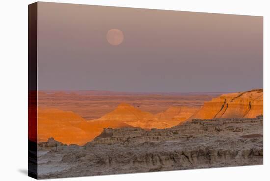 Moonrise over Rugged Landscape at Sunset, South Dakota, USA-Jaynes Gallery-Stretched Canvas