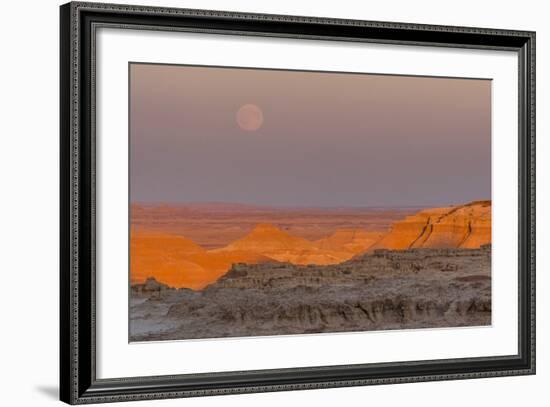 Moonrise over Rugged Landscape at Sunset, South Dakota, USA-Jaynes Gallery-Framed Photographic Print