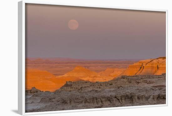 Moonrise over Rugged Landscape at Sunset, South Dakota, USA-Jaynes Gallery-Framed Photographic Print