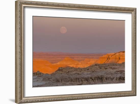 Moonrise over Rugged Landscape at Sunset, South Dakota, USA-Jaynes Gallery-Framed Photographic Print