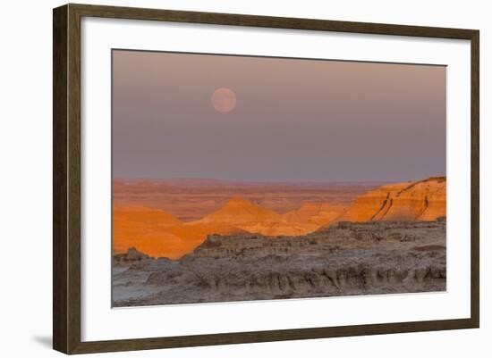 Moonrise over Rugged Landscape at Sunset, South Dakota, USA-Jaynes Gallery-Framed Photographic Print