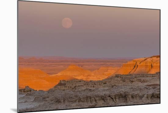 Moonrise over Rugged Landscape at Sunset, South Dakota, USA-Jaynes Gallery-Mounted Photographic Print