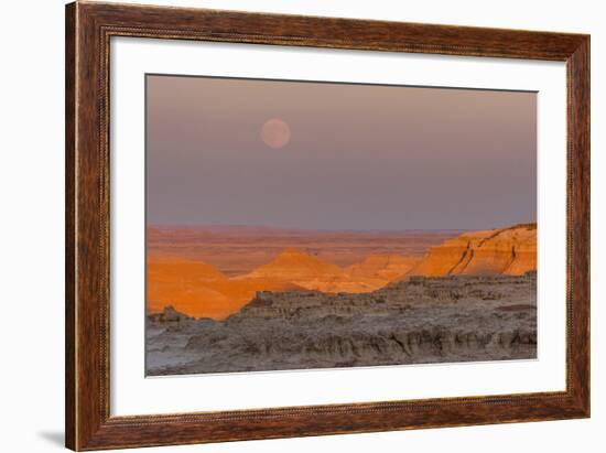 Moonrise over Rugged Landscape at Sunset, South Dakota, USA-Jaynes Gallery-Framed Photographic Print