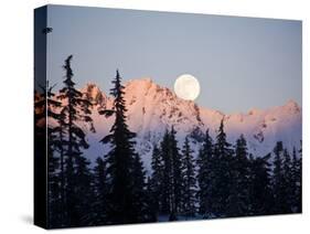Moonrise over the North Cascades at Sunset, as Seen from Mount Baker, Washington.-Ethan Welty-Stretched Canvas