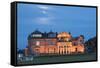 Moonrise over the Royal and Ancient Golf Club, St. Andrews, Fife, Scotland, United Kingdom, Europe-Mark Sunderland-Framed Stretched Canvas