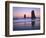 Moonset Between the Needles Rocks in Early Morning Light, Cannon Beach, Oregon, USA-Steve Terrill-Framed Photographic Print