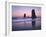 Moonset Between the Needles Rocks in Early Morning Light, Cannon Beach, Oregon, USA-Steve Terrill-Framed Photographic Print