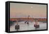 Moonset from the Arkansas River at Dawn, Little Rock, Arkansas, USA-Walter Bibikow-Framed Stretched Canvas