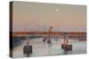 Moonset from the Arkansas River at Dawn, Little Rock, Arkansas, USA-Walter Bibikow-Stretched Canvas