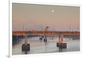 Moonset from the Arkansas River at Dawn, Little Rock, Arkansas, USA-Walter Bibikow-Framed Photographic Print