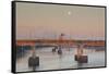 Moonset from the Arkansas River at Dawn, Little Rock, Arkansas, USA-Walter Bibikow-Framed Stretched Canvas