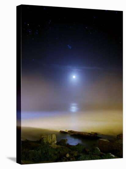 Moonset Over the Sea with Pleiades Cluster-Stocktrek Images-Stretched Canvas