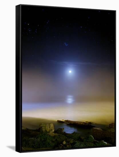 Moonset Over the Sea with Pleiades Cluster-Stocktrek Images-Framed Stretched Canvas