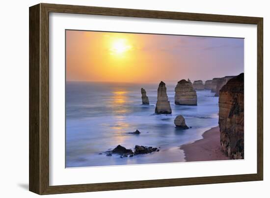 Moonset over Twelve Apostles in Victoria, Australia-Nokuro-Framed Premium Photographic Print