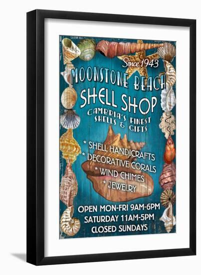 Moonstone Beach, California - Shell Shop Vintage Sign-Lantern Press-Framed Art Print