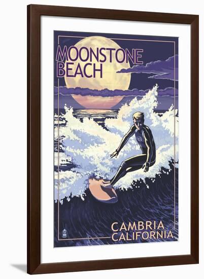 Moonstone Beach - Cambria, California - Night Surfer-Lantern Press-Framed Art Print