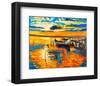 Moored Boat and Ocean Sunset-null-Framed Art Print