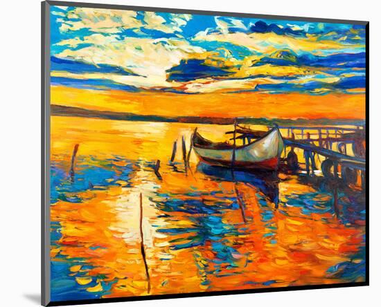 Moored Boat and Ocean Sunset-null-Mounted Art Print