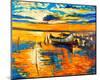 Moored Boat and Ocean Sunset-null-Mounted Art Print