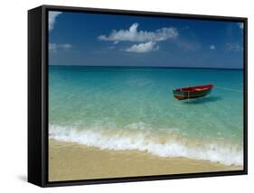 Moored Boat, Grand Anse Beach, Grenada, Caribbean-John Miller-Framed Stretched Canvas