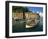 Moored Boats and Architecture of Portofino, Liguria, Italy, Mediterranean, Europe-Howell Michael-Framed Photographic Print