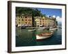 Moored Boats and Architecture of Portofino, Liguria, Italy, Mediterranean, Europe-Howell Michael-Framed Photographic Print