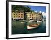 Moored Boats and Architecture of Portofino, Liguria, Italy, Mediterranean, Europe-Howell Michael-Framed Photographic Print