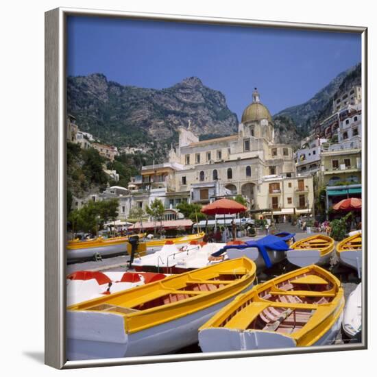 Moored Boats and Church, Positano, Campania, Itay-Roy Rainford-Framed Photographic Print