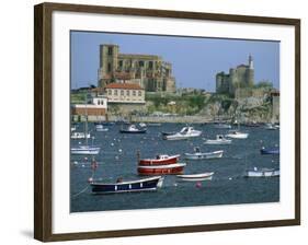 Moored Boats and the 12th Century Church of Santa Maria, Castro Urdiales, Cantabria, Spain-Maxwell Duncan-Framed Photographic Print