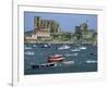 Moored Boats and the 12th Century Church of Santa Maria, Castro Urdiales, Cantabria, Spain-Maxwell Duncan-Framed Photographic Print