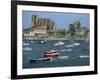 Moored Boats and the 12th Century Church of Santa Maria, Castro Urdiales, Cantabria, Spain-Maxwell Duncan-Framed Photographic Print
