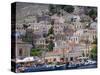 Moored Boats and Waterfront Buildings, Gialos, Symi (Simi), Dodecanese Islands, Greece-G Richardson-Stretched Canvas