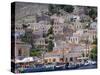 Moored Boats and Waterfront Buildings, Gialos, Symi (Simi), Dodecanese Islands, Greece-G Richardson-Stretched Canvas