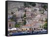 Moored Boats and Waterfront Buildings, Gialos, Symi (Simi), Dodecanese Islands, Greece-G Richardson-Framed Stretched Canvas