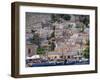 Moored Boats and Waterfront Buildings, Gialos, Symi (Simi), Dodecanese Islands, Greece-G Richardson-Framed Premium Photographic Print