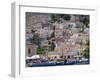 Moored Boats and Waterfront Buildings, Gialos, Symi (Simi), Dodecanese Islands, Greece-G Richardson-Framed Premium Photographic Print