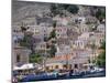 Moored Boats and Waterfront Buildings, Gialos, Symi (Simi), Dodecanese Islands, Greece-G Richardson-Mounted Premium Photographic Print