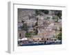 Moored Boats and Waterfront Buildings, Gialos, Symi (Simi), Dodecanese Islands, Greece-G Richardson-Framed Photographic Print