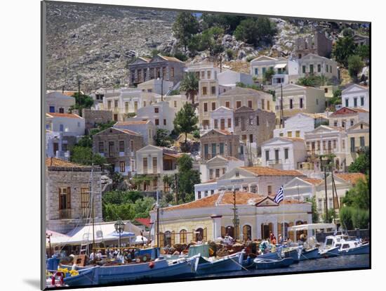 Moored Boats and Waterfront Buildings, Gialos, Symi (Simi), Dodecanese Islands, Greece-G Richardson-Mounted Photographic Print