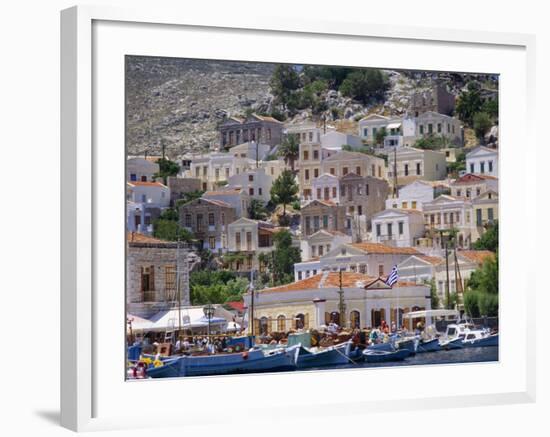 Moored Boats and Waterfront Buildings, Gialos, Symi (Simi), Dodecanese Islands, Greece-G Richardson-Framed Photographic Print